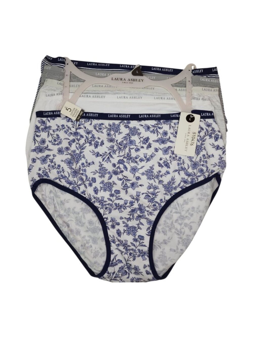 Laura Ashley Womens 5-Pack Cotton Spandex Tag-Free Panties Large Full Brief